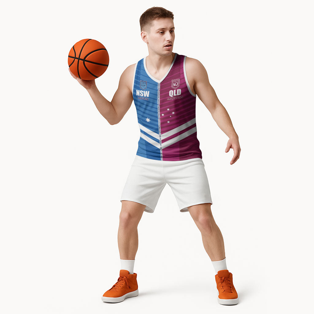 NSW Blues and QLD Maroons Rugby Custom Basketball Jersey 2026 State of Origin