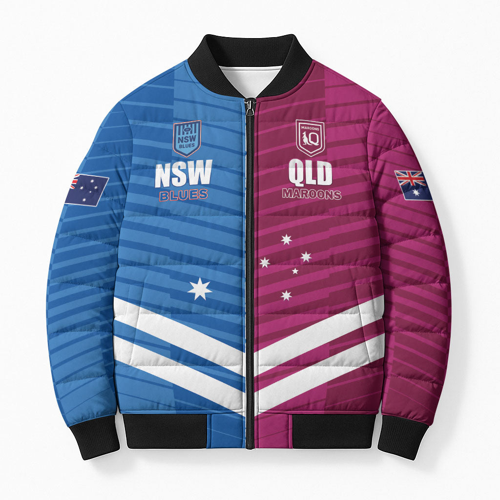 NSW Blues and QLD Maroons Rugby Custom Bomber Puffer Jacket 2026 State of Origin