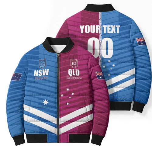 NSW Blues and QLD Maroons Rugby Custom Bomber Puffer Jacket 2026 State of Origin