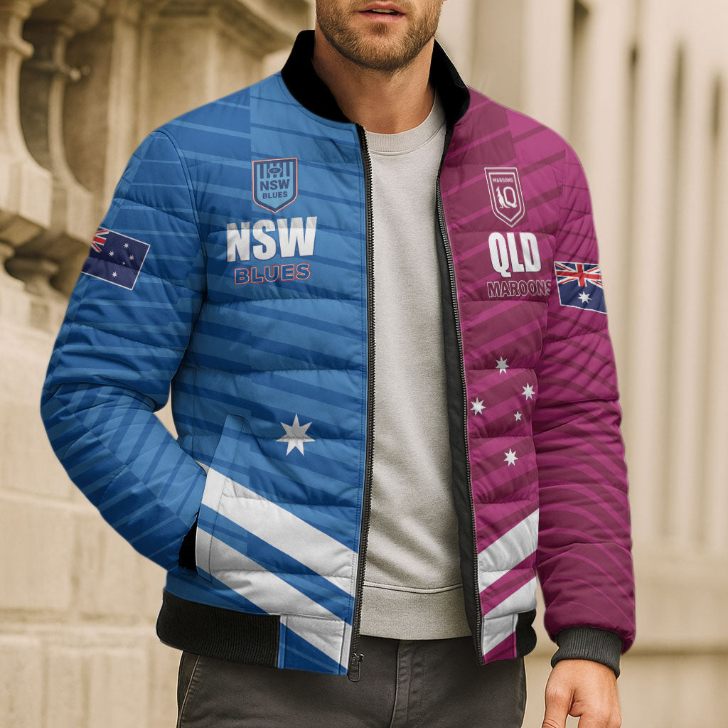 NSW Blues and QLD Maroons Rugby Custom Bomber Puffer Jacket 2026 State of Origin