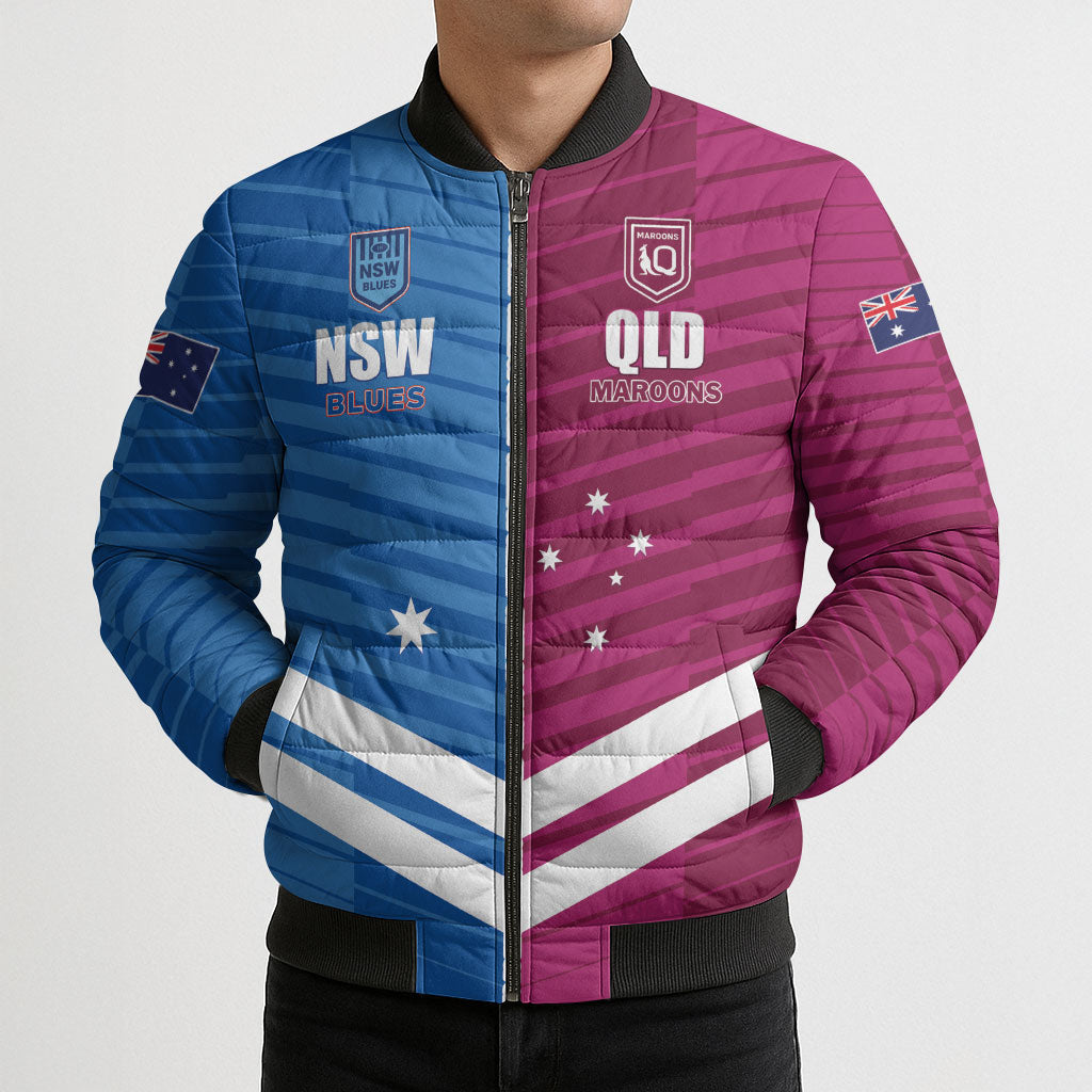 NSW Blues and QLD Maroons Rugby Custom Bomber Puffer Jacket 2026 State of Origin