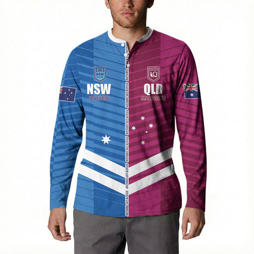 NSW Blues and QLD Maroons Rugby Custom Button Sweatshirt 2026 State of Origin