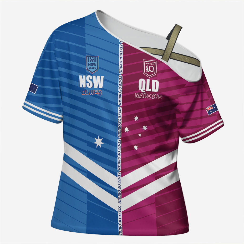 NSW Blues and QLD Maroons Rugby Custom Cross Shoulder Shirt 2026 State of Origin