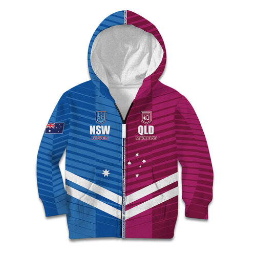 NSW Blues and QLD Maroons Rugby Custom Kid Hoodie 2026 State of Origin