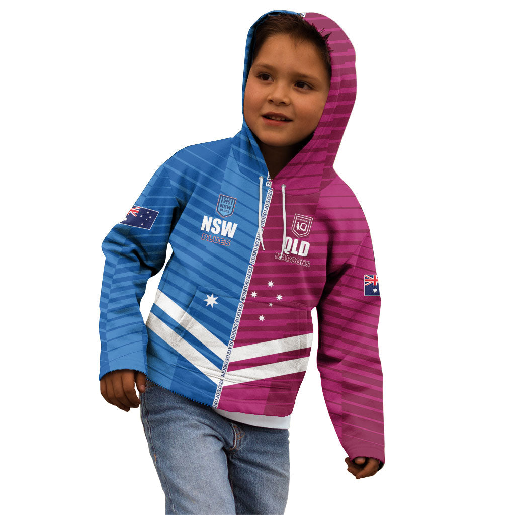 NSW Blues and QLD Maroons Rugby Custom Kid Hoodie 2026 State of Origin
