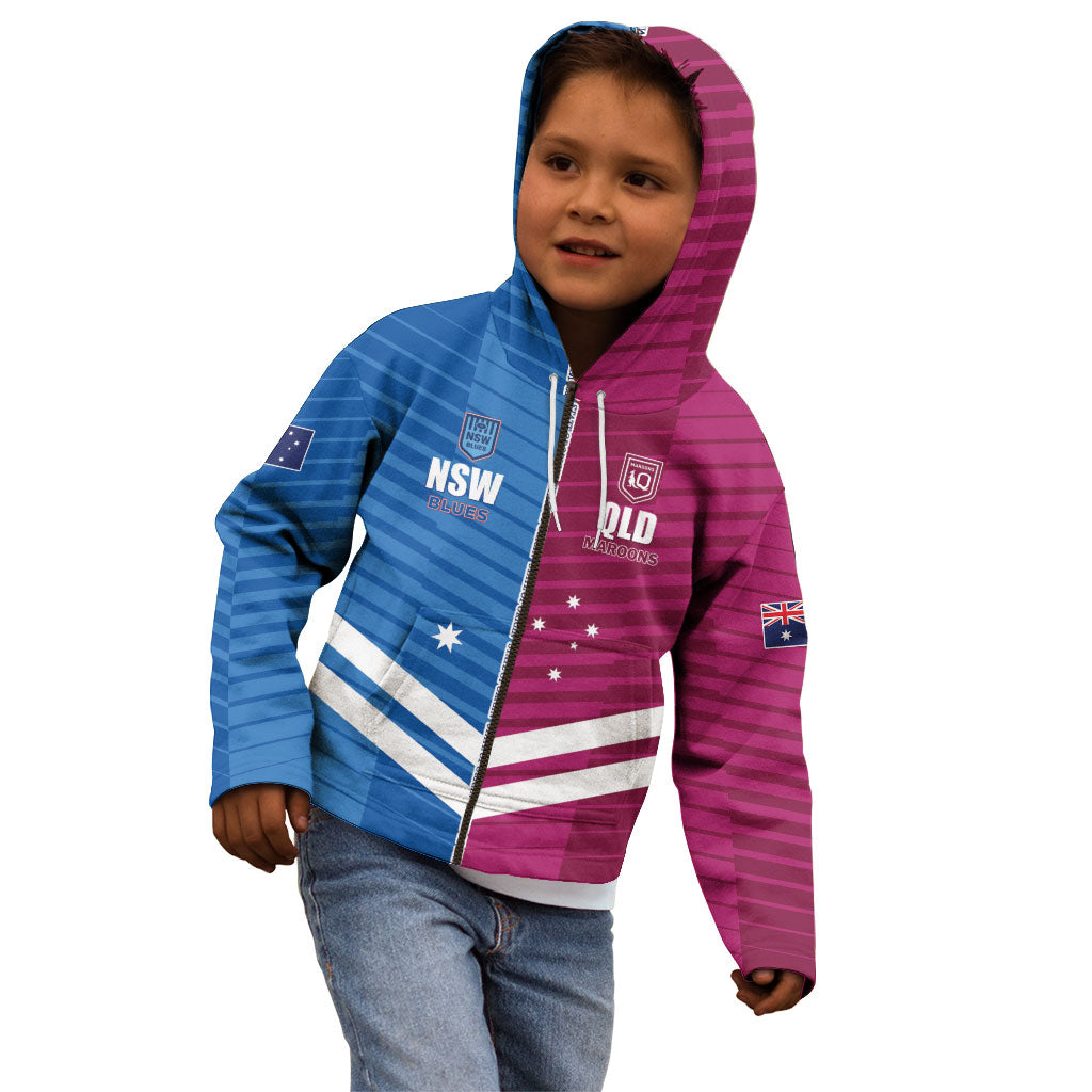 NSW Blues and QLD Maroons Rugby Custom Kid Hoodie 2026 State of Origin