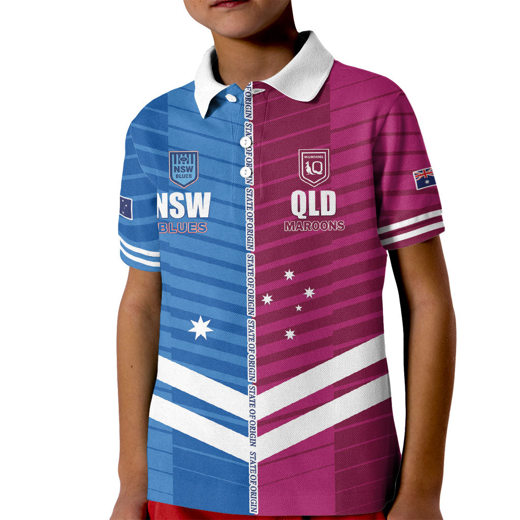 NSW Blues and QLD Maroons Rugby Custom Kid Polo Shirt 2026 State of Origin