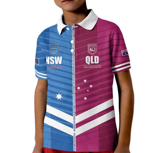 NSW Blues and QLD Maroons Rugby Custom Kid Polo Shirt 2026 State of Origin