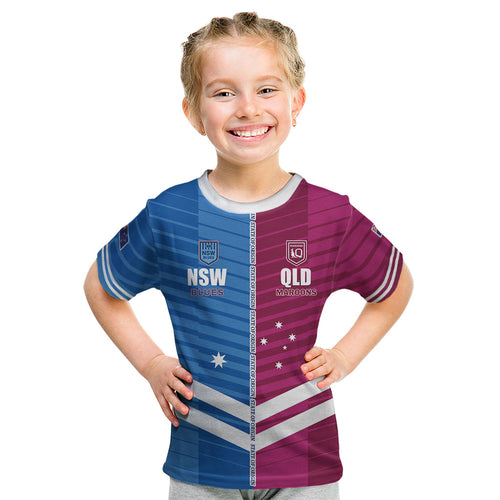 NSW Blues and QLD Maroons Rugby Custom Kid T Shirt 2026 State of Origin