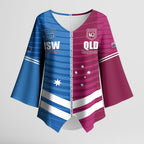 NSW Blues and QLD Maroons Rugby Custom Kimono Sleeve Blouse 2026 State of Origin