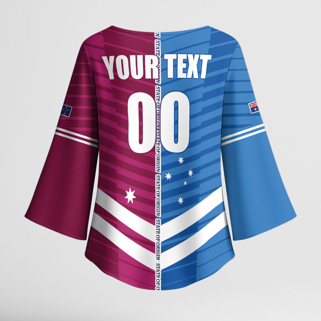 NSW Blues and QLD Maroons Rugby Custom Kimono Sleeve Blouse 2026 State of Origin