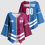 NSW Blues and QLD Maroons Rugby Custom Kimono Sleeve Blouse 2026 State of Origin