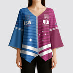 NSW Blues and QLD Maroons Rugby Custom Kimono Sleeve Blouse 2026 State of Origin
