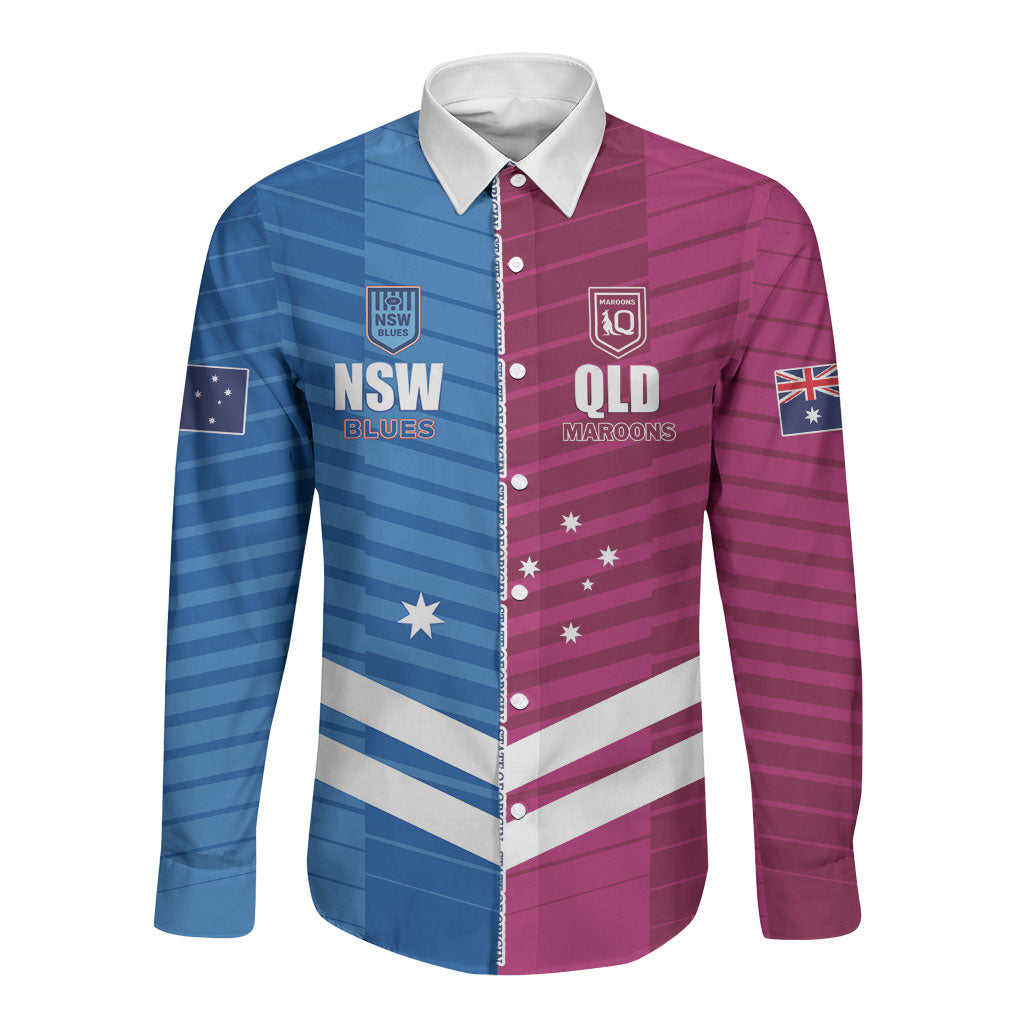 NSW Blues and QLD Maroons Rugby Custom Long Sleeve Button Shirt 2026 State of Origin