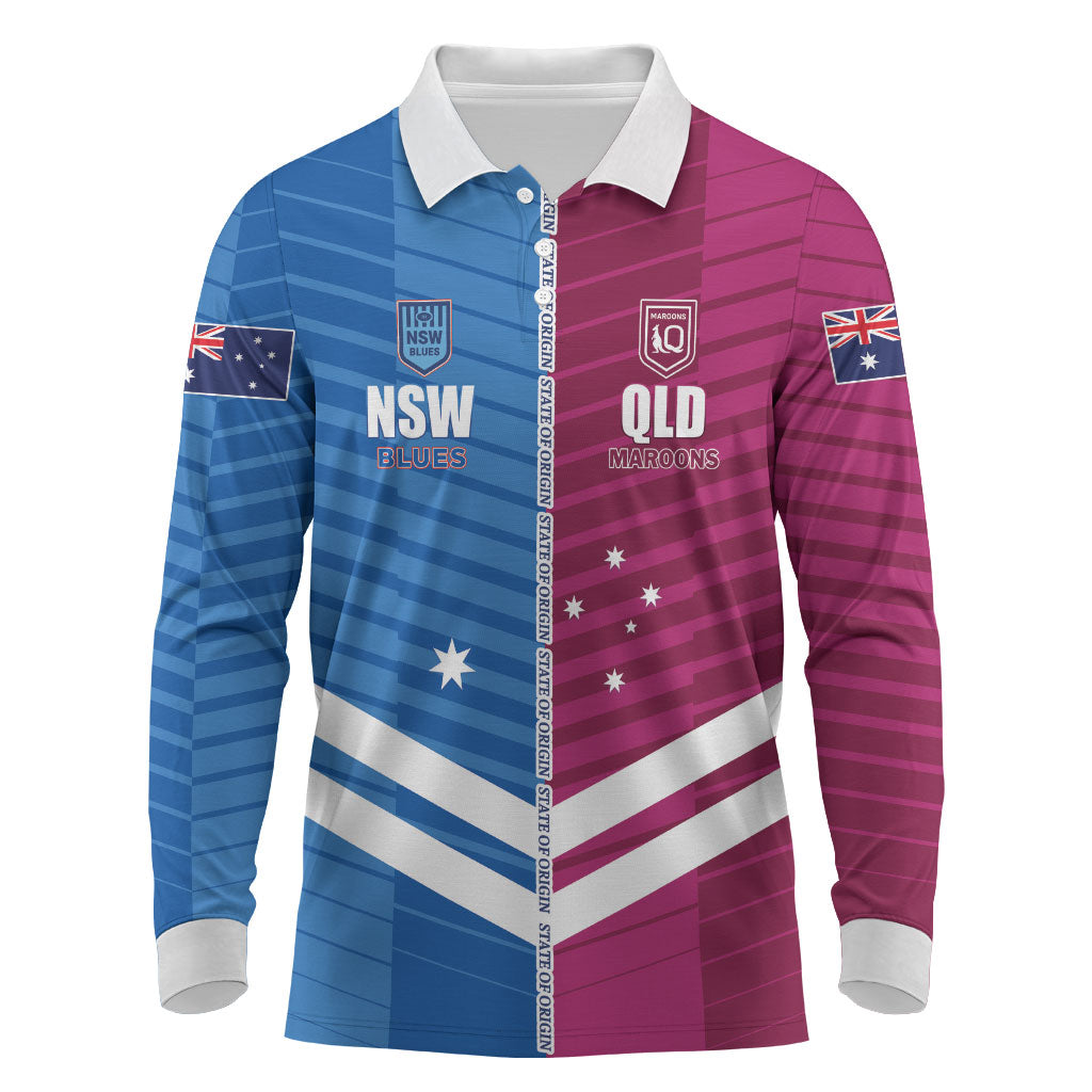 NSW Blues and QLD Maroons Rugby Custom Long Sleeve Polo Shirt 2026 State of Origin