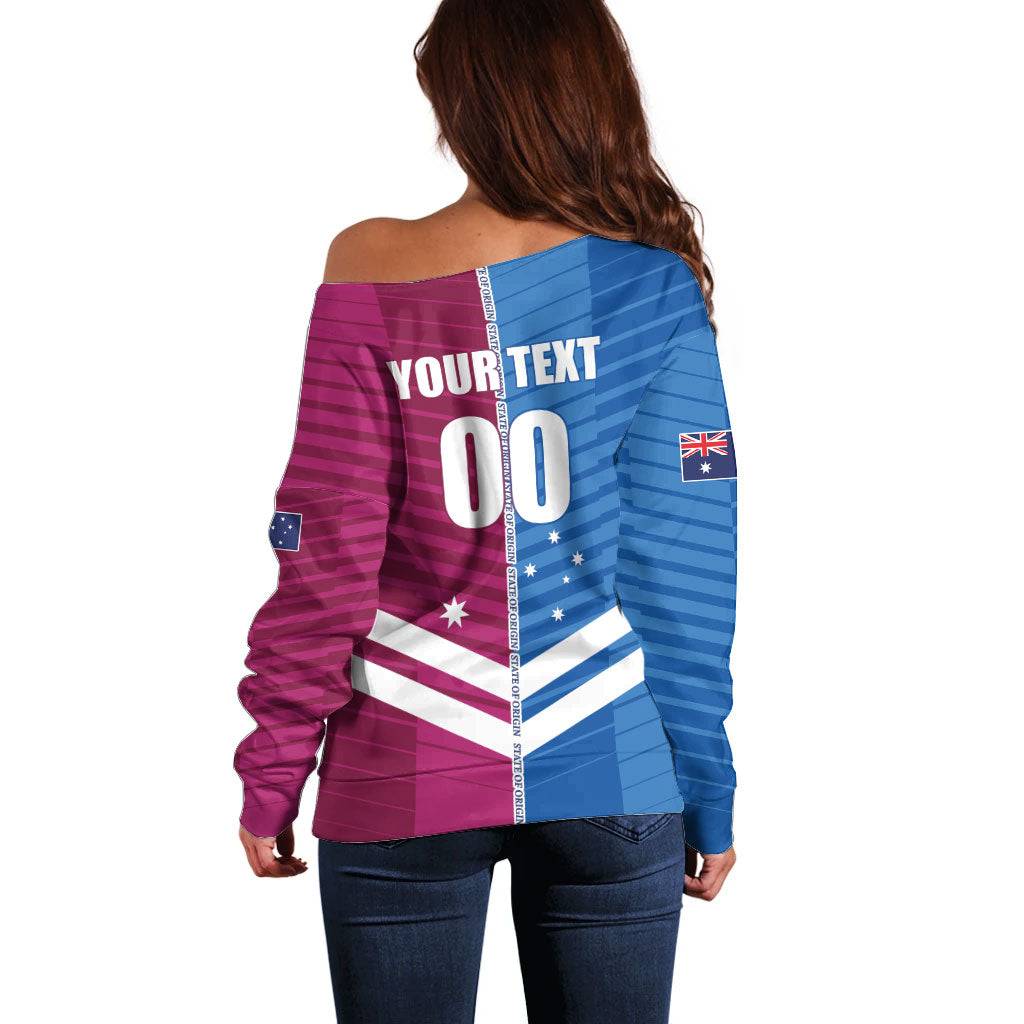 NSW Blues and QLD Maroons Rugby Custom Off Shoulder Sweater 2026 State of Origin