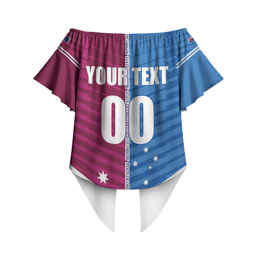 NSW Blues and QLD Maroons Rugby Custom Off Shoulder Wrap Waist Top 2026 State of Origin