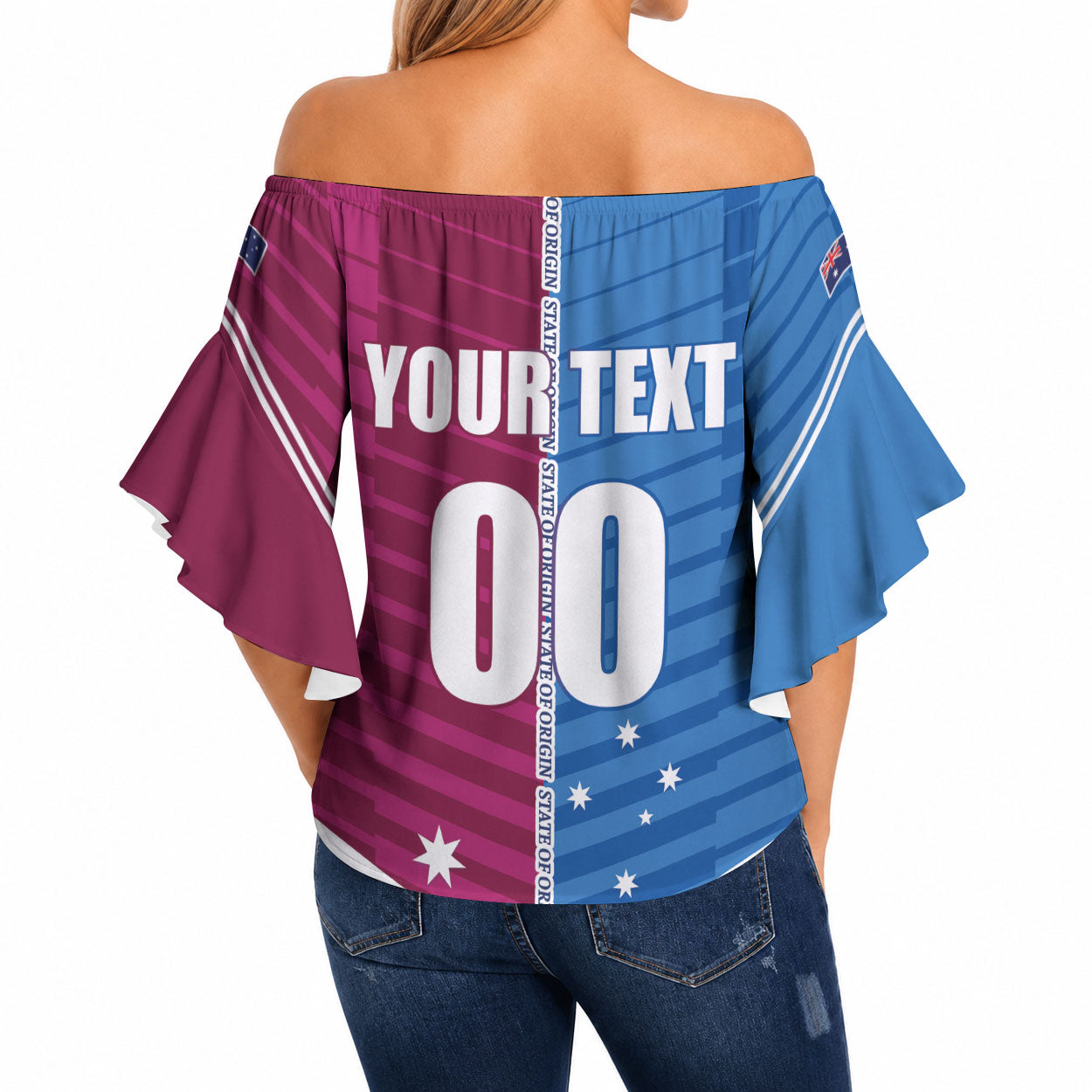 NSW Blues and QLD Maroons Rugby Custom Off Shoulder Wrap Waist Top 2026 State of Origin