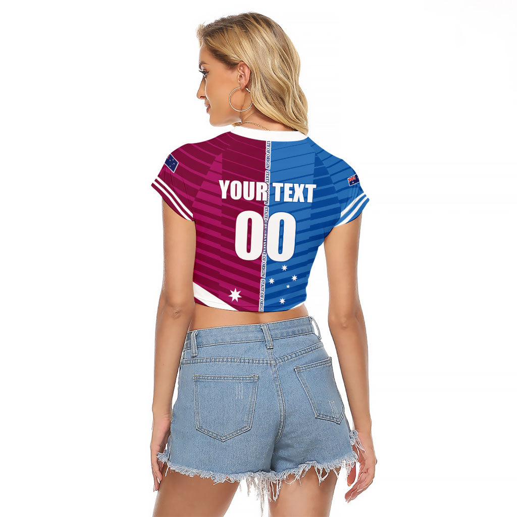NSW Blues and QLD Maroons Rugby Custom Raglan Cropped T Shirt 2026 State of Origin
