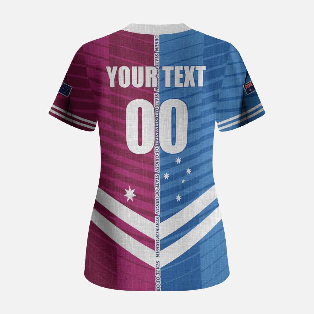 NSW Blues and QLD Maroons Rugby Custom Scrub Top 2026 State of Origin