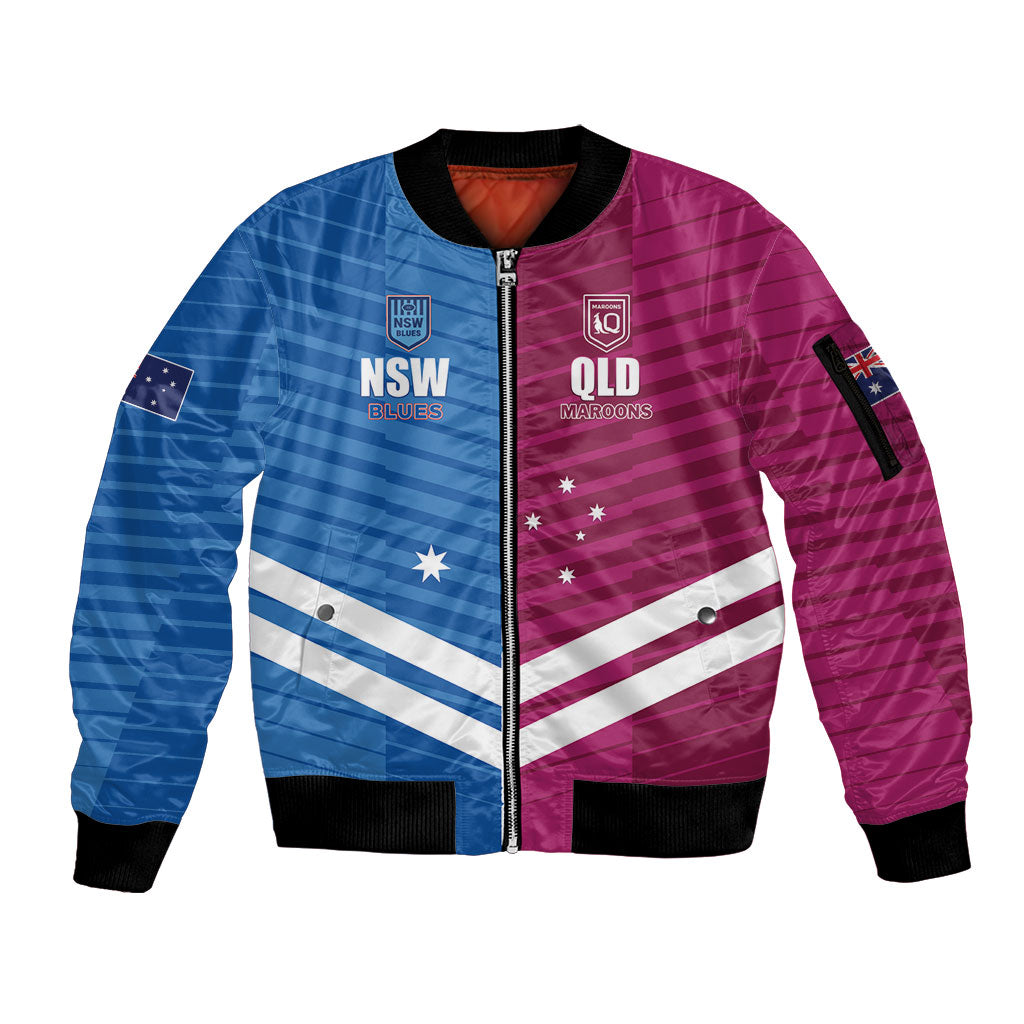 NSW Blues and QLD Maroons Rugby Custom Sleeve Zip Bomber Jacket 2026 State of Origin