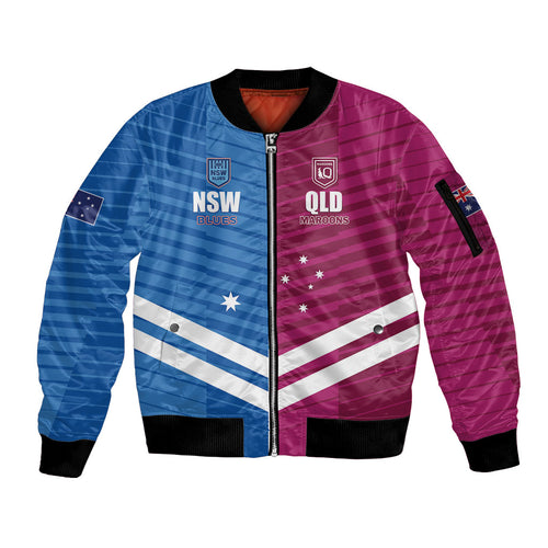 NSW Blues and QLD Maroons Rugby Custom Sleeve Zip Bomber Jacket 2026 State of Origin