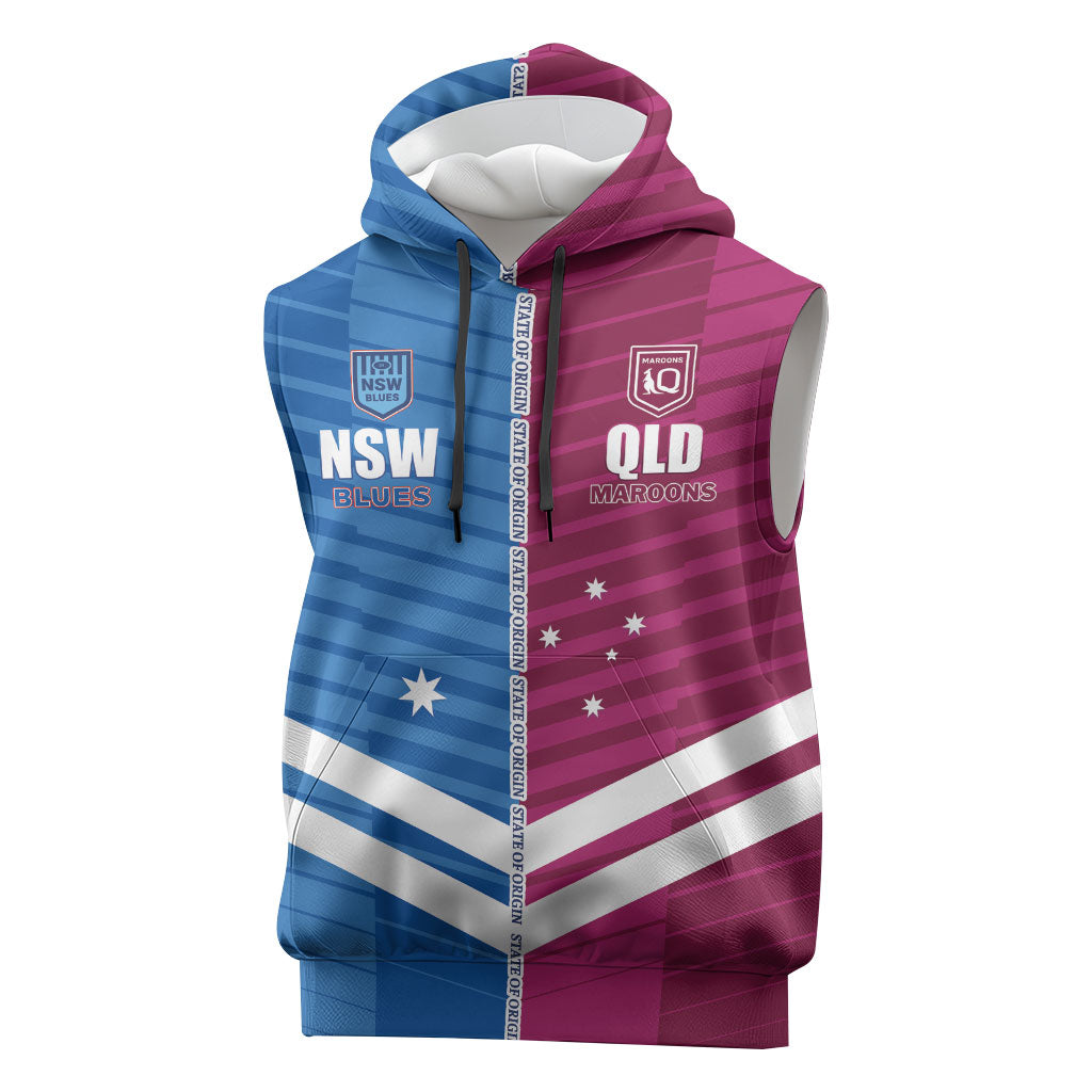 NSW Blues and QLD Maroons Rugby Custom Sleeveless Hoodie 2026 State of Origin
