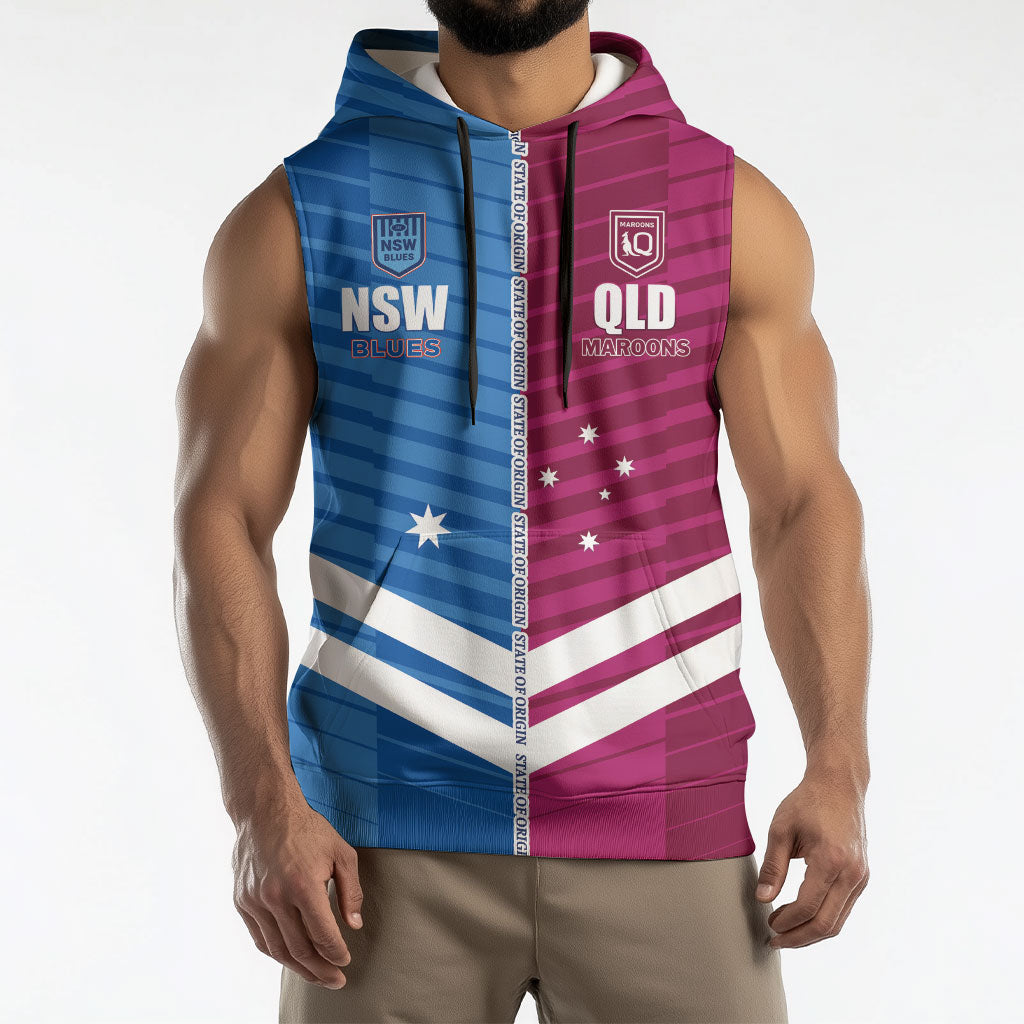 NSW Blues and QLD Maroons Rugby Custom Sleeveless Hoodie 2026 State of Origin