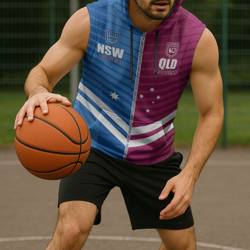 NSW Blues and QLD Maroons Rugby Custom Sleeveless Hoodie 2026 State of Origin