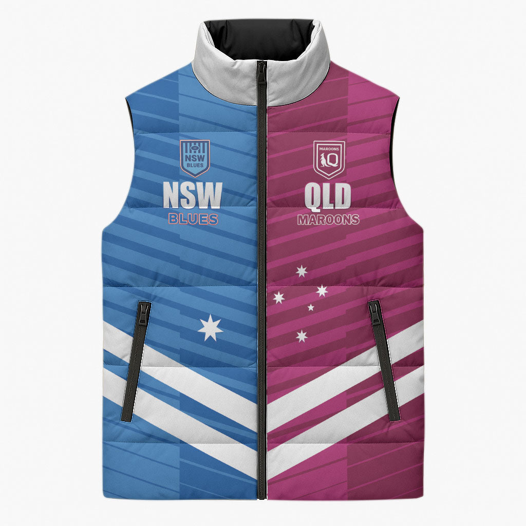 NSW Blues and QLD Maroons Rugby Custom Sleeveless Puffer Jacket 2026 State of Origin