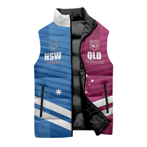NSW Blues and QLD Maroons Rugby Custom Sleeveless Puffer Jacket 2026 State of Origin