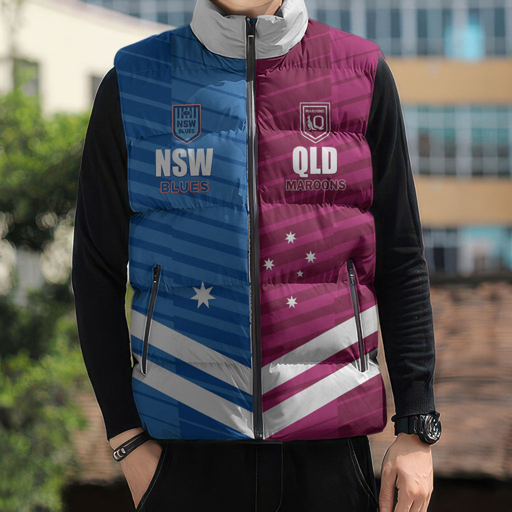 NSW Blues and QLD Maroons Rugby Custom Sleeveless Puffer Jacket 2026 State of Origin