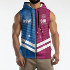 NSW Blues and QLD Maroons Rugby Custom Sleeveless Zip Hoodie 2026 State of Origin