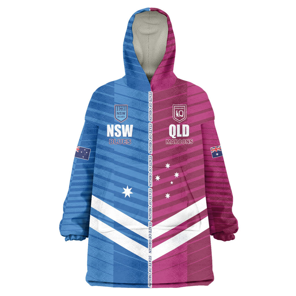 NSW Blues and QLD Maroons Rugby Custom Wearable Blanket Hoodie 2026 State of Origin