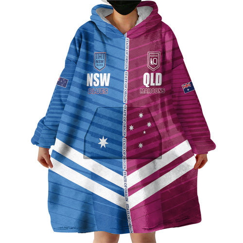 NSW Blues and QLD Maroons Rugby Custom Wearable Blanket Hoodie 2026 State of Origin