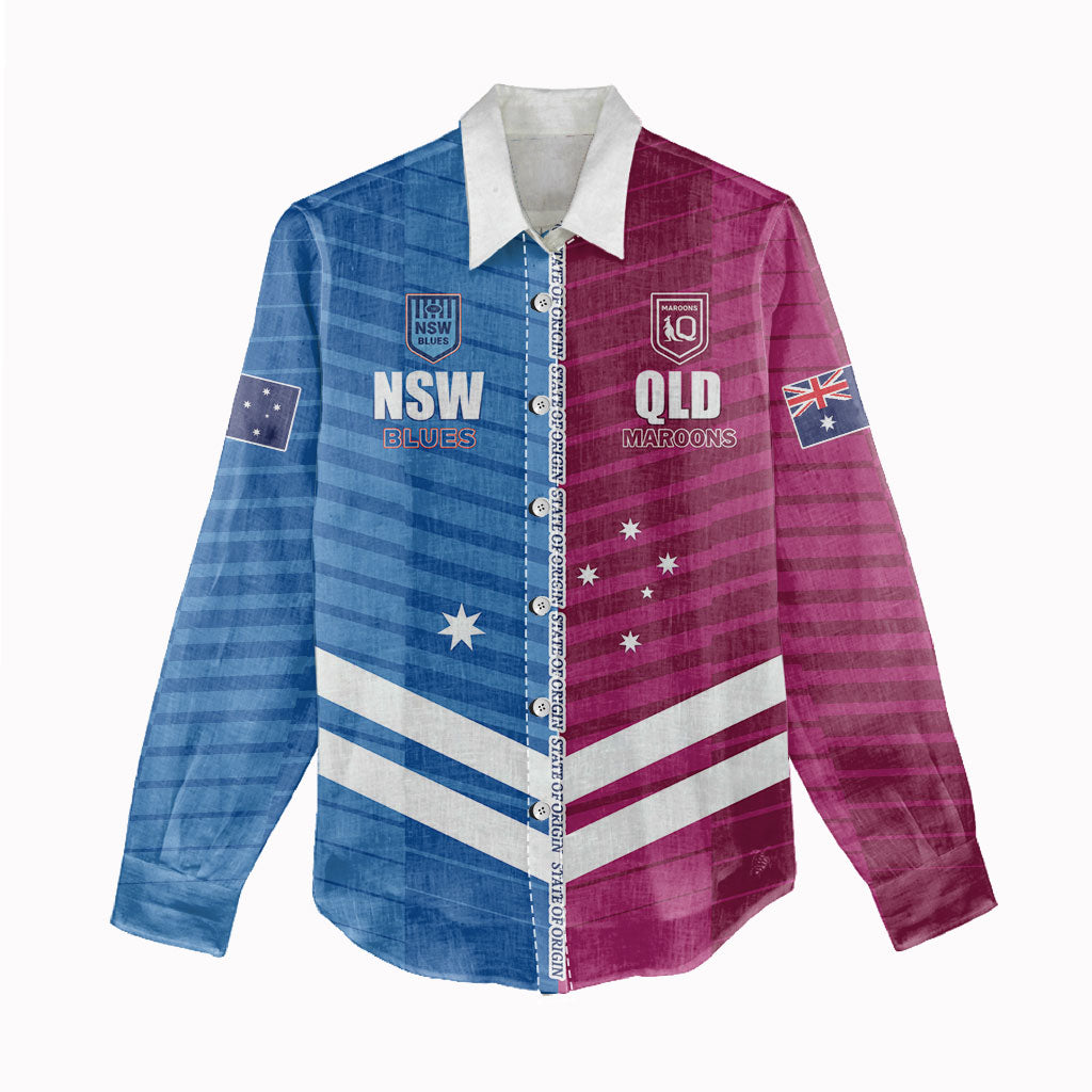 NSW Blues and QLD Maroons Rugby Custom Women Casual Shirt 2026 State of Origin
