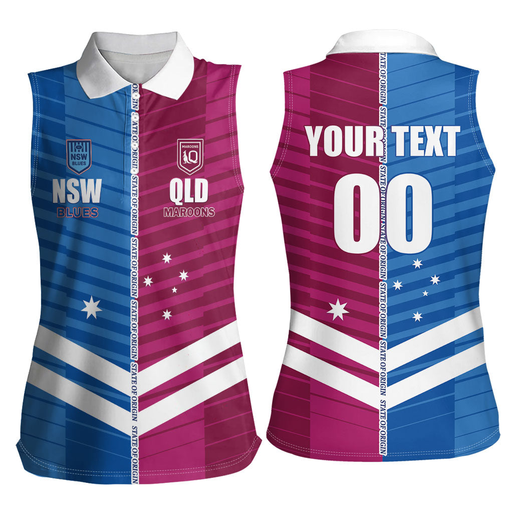 NSW Blues and QLD Maroons Rugby Custom Women Sleeveless Polo Shirt 2026 State of Origin