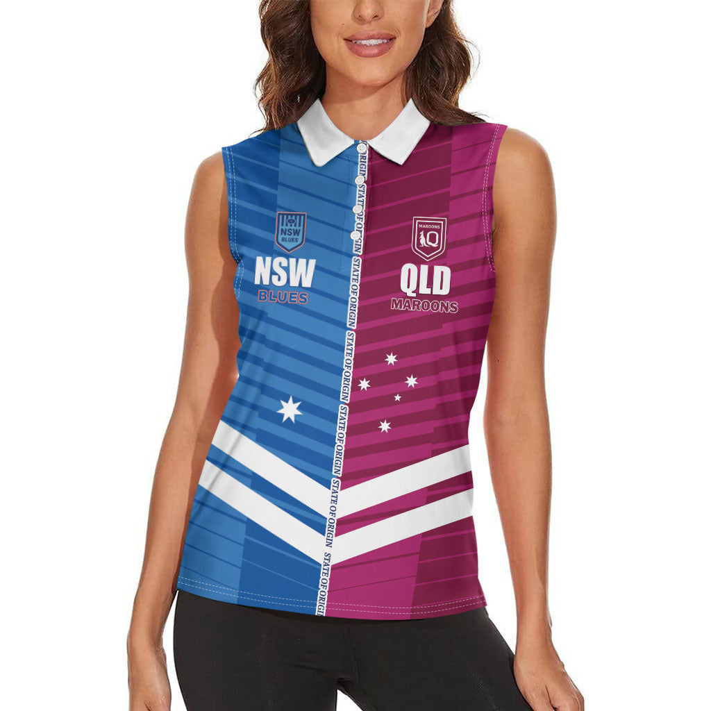 NSW Blues and QLD Maroons Rugby Custom Women Sleeveless Polo Shirt 2026 State of Origin