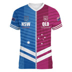 NSW Blues and QLD Maroons Rugby Custom Women V-Neck T-Shirt 2026 State of Origin
