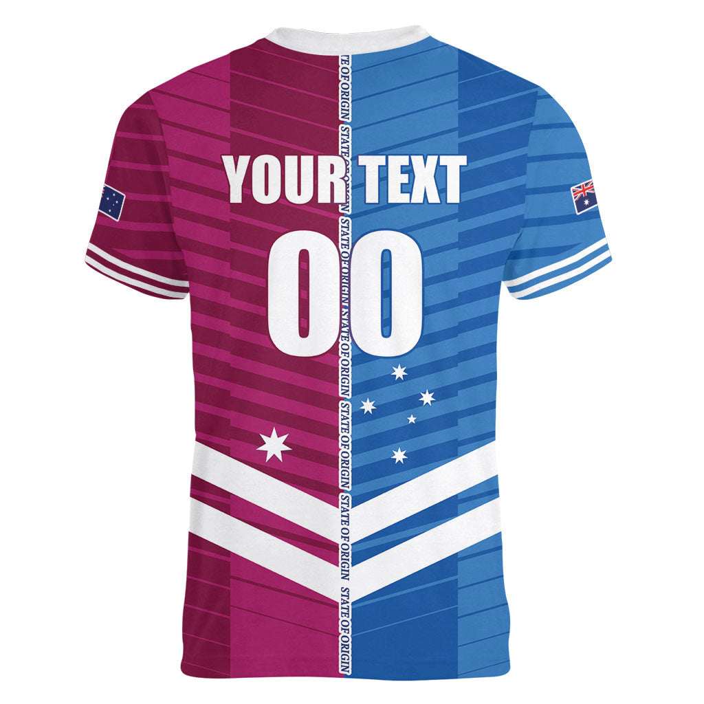 NSW Blues and QLD Maroons Rugby Custom Women V-Neck T-Shirt 2026 State of Origin