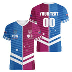 NSW Blues and QLD Maroons Rugby Custom Women V-Neck T-Shirt 2026 State of Origin