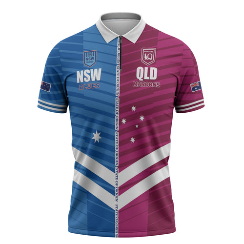 NSW Blues and QLD Maroons Rugby Custom Zipper Polo Shirt 2026 State of Origin