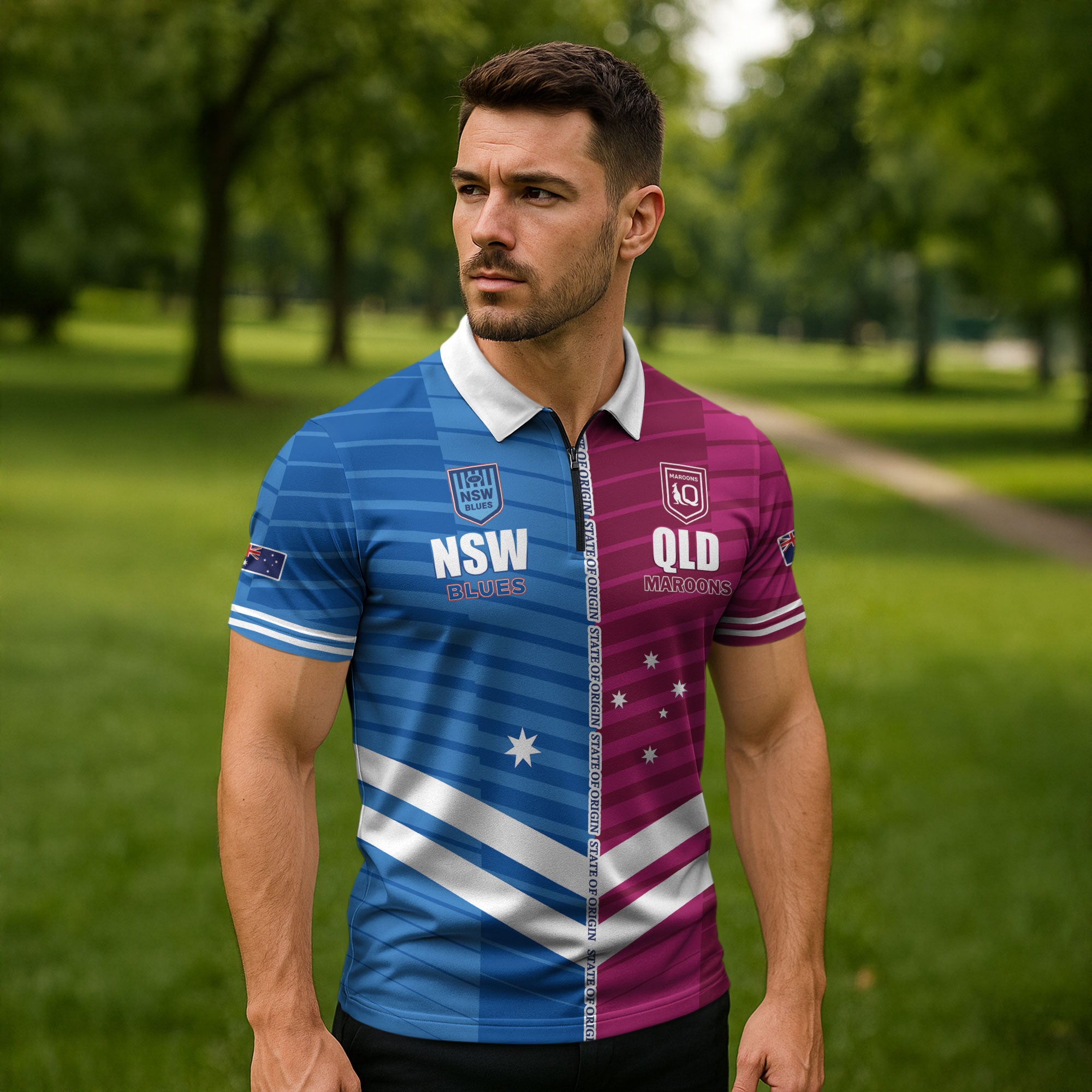 NSW Blues and QLD Maroons Rugby Custom Zipper Polo Shirt 2026 State of Origin