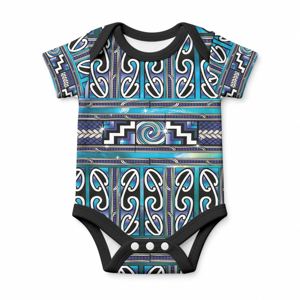Maori Matariki Baby Onesie Blue Galaxy Aesthetic Koru Art