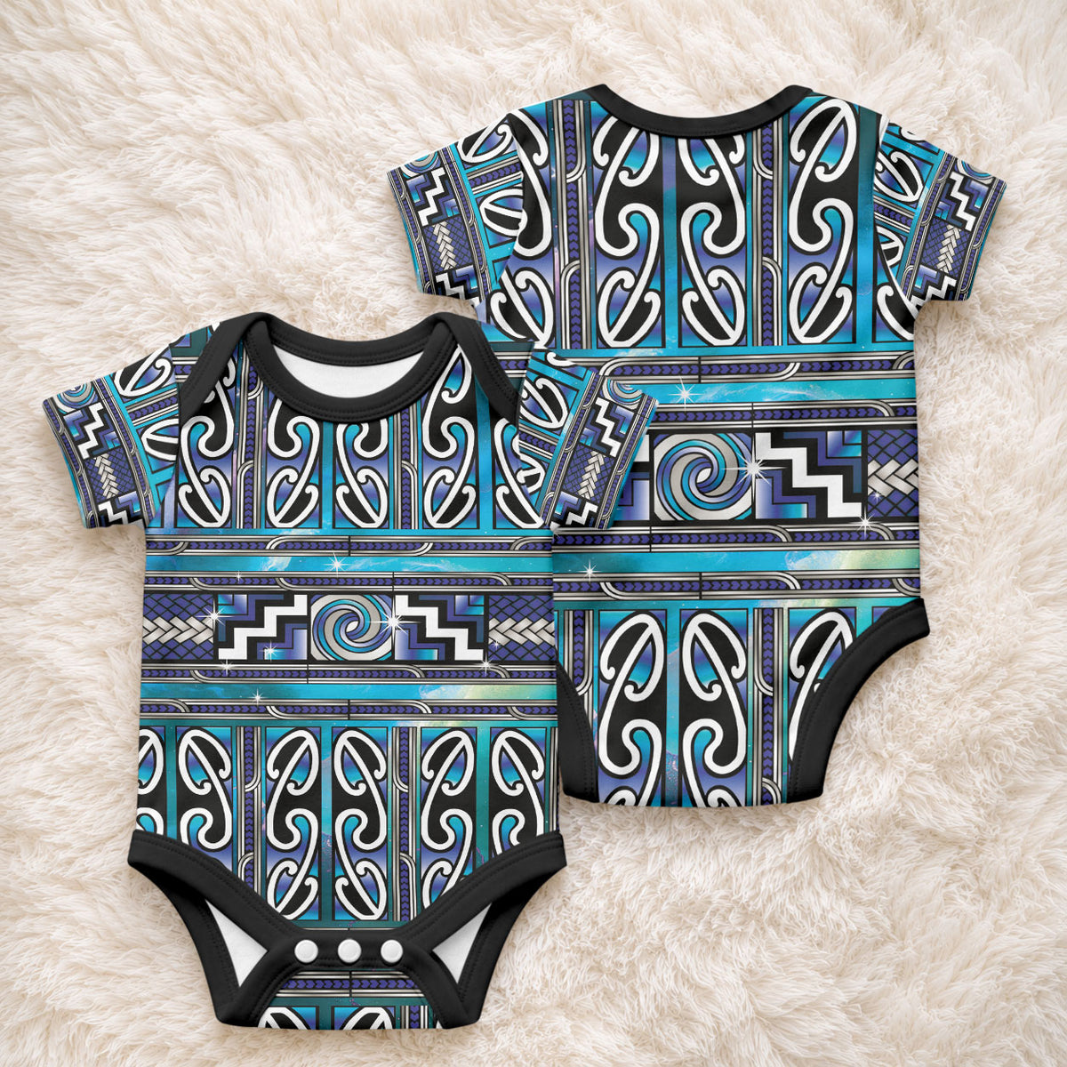 Maori Matariki Baby Onesie Blue Galaxy Aesthetic Koru Art