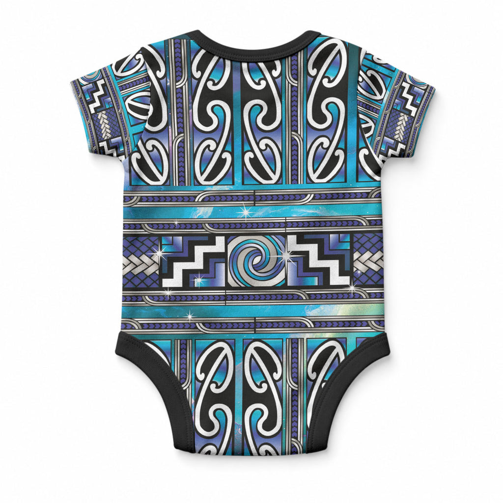 Maori Matariki Baby Onesie Blue Galaxy Aesthetic Koru Art