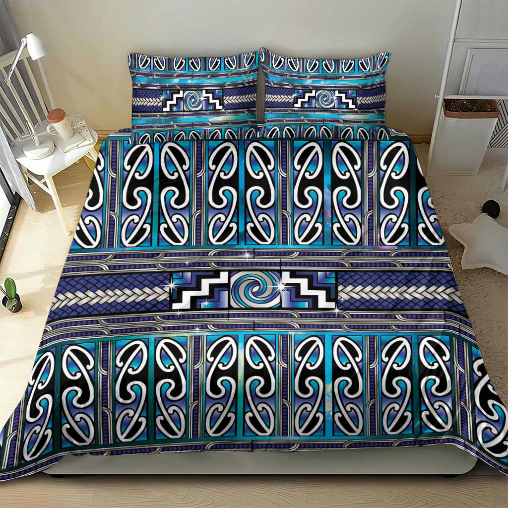 Maori Matariki Bedding Set Blue Galaxy Aesthetic Koru Art