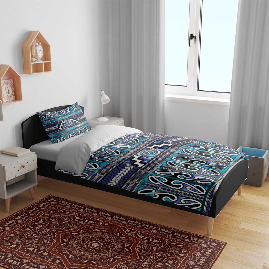 Maori Matariki Bedding Set Blue Galaxy Aesthetic Koru Art