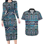 Maori Matariki Couples Matching Long Sleeve Bodycon Dress and Hawaiian Shirt Blue Galaxy Aesthetic Koru Art
