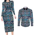 Maori Matariki Couples Matching Long Sleeve Bodycon Dress and Long Sleeve Button Shirt Blue Galaxy Aesthetic Koru Art